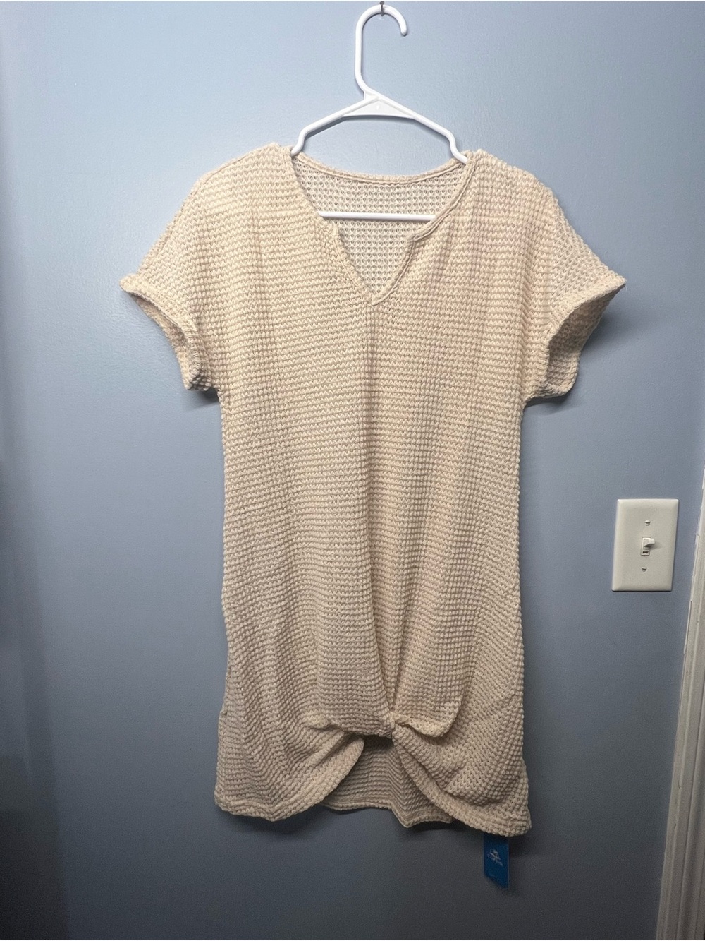 Cupshe S notched neck short sleeved twisted cover up mini dress in Ivory